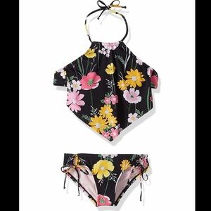 Hobie black floral scarf tankini swim bikini set L
